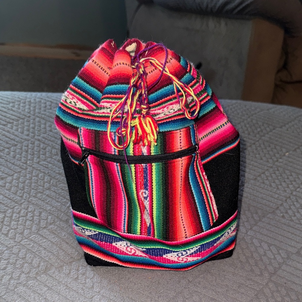 Colorful Striped Drawstring Bag